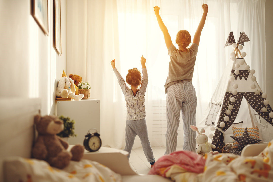 Parent and Child Stretching After Waking Up with Reduced Anxiety